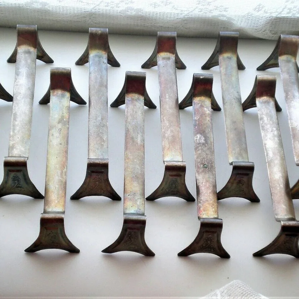 NEW OLD STOCK Russian Russia USSR Silver Plated Melchior Knife Rest Set of 12